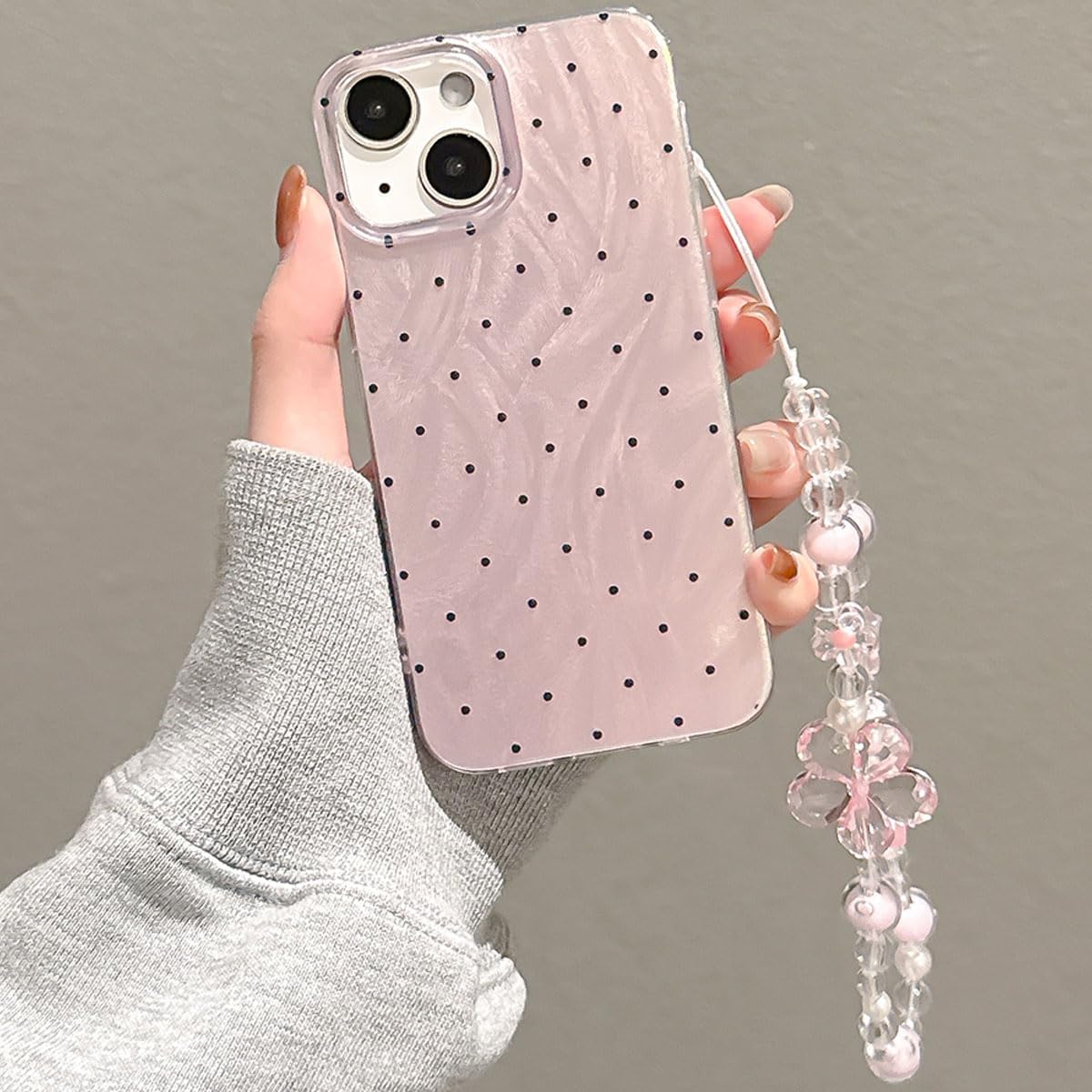 for iPhone 13 Mini/ 12 Mini Case, Cute Aesthetic Chic Polka Dot, Slim Durable with Bling Bracelet Chain Protective Cover for Women Girls - Pink