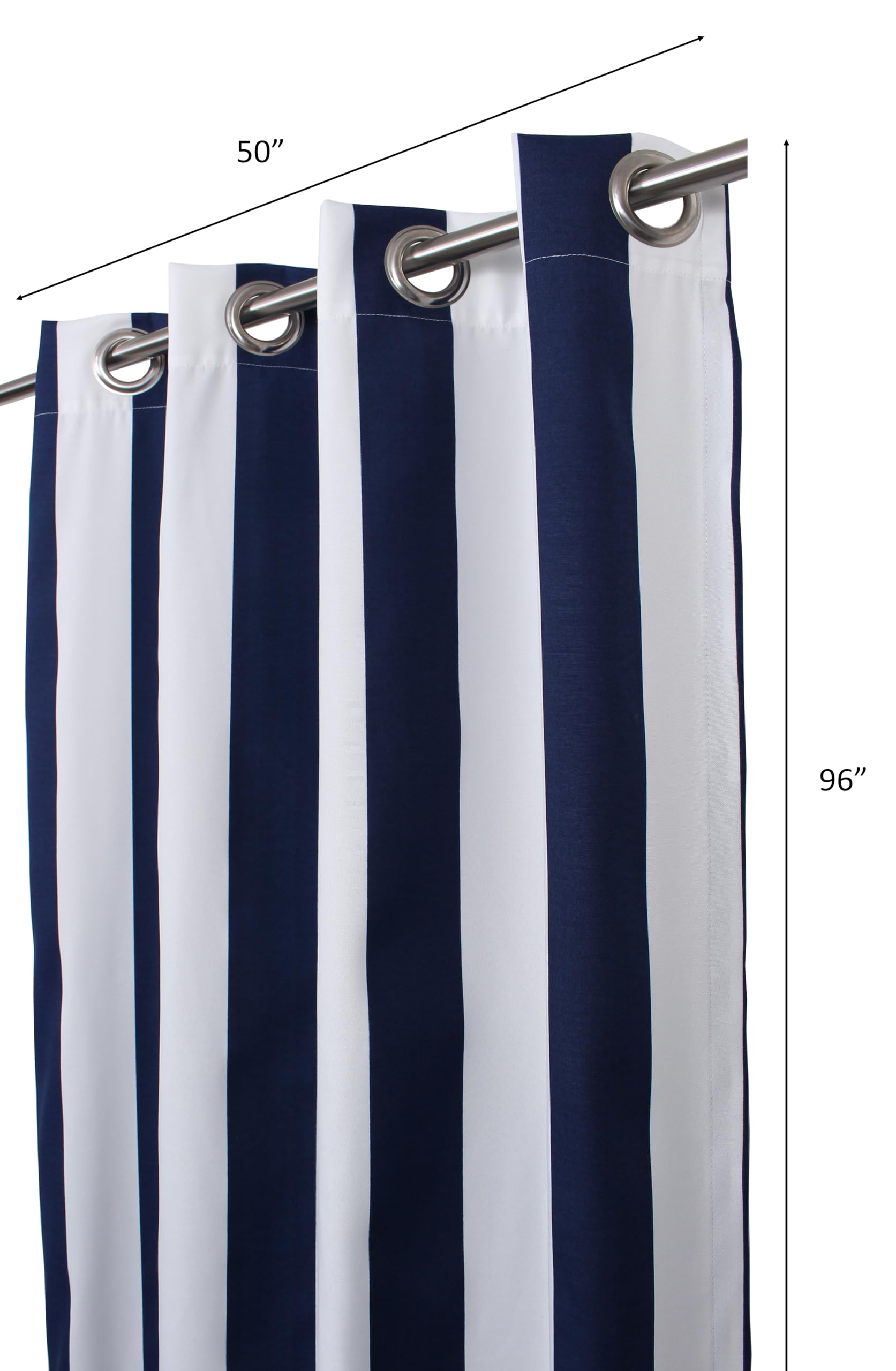 Outdoor/Indoor Polyester Curtain Water Resistant/Weather Resistant with 8 Stainless Steel Grommets Cabana Stripe Navy (96