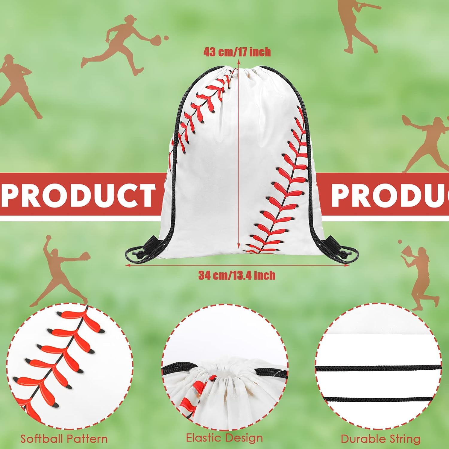 Eccliy 24 Pcs Baseball Drawstring Bag 17x13.4 Inches Baseball Backpack Treat Party Favor Fabric Goodie Candy Treat Snack Bags for Team Adults Sport Ball Theme Birthday Party Supplies