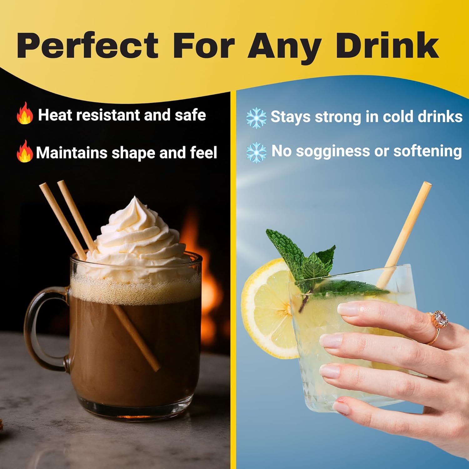 Hay Straws 6 inch Compostable Drinking Straw Eco Friendly, 250 Count Biodegradable Straw, Disposable for Lowball Drinks, Cocktails, Sturdy Plant-Stem Straws, No Paper, Plastic-Free (5–6.5mm)