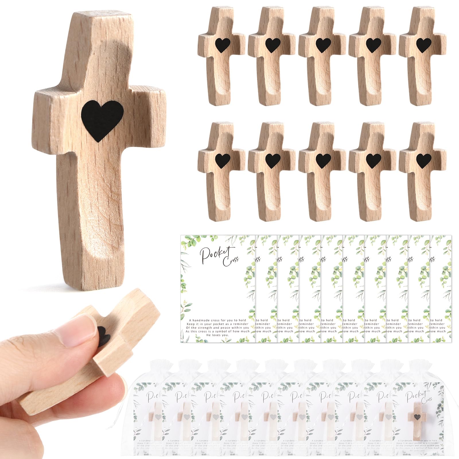 10 Set Wooden Cross Fidget Bulk Handheld Pocket Cross Fidget,Light Color