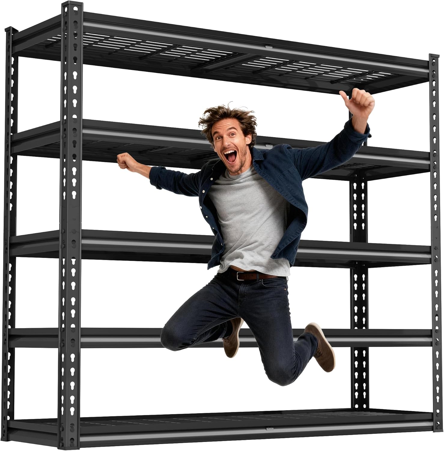 48" W Garage Shelves, 5-Tier Heavy Duty Garage Shelving Load 3030LBS, Adjustable Metal Storage Shelves, Wire Shelving for Warehouse,Industrial,Workshop,Basement, 48" W x 24" D x 72" H