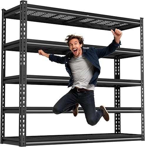 Miniatura 11 de Estantería de metal para garaje de 48 pulgadas de ancho, estantes de almacenamiento de 5 niveles, estante ajustable de 3030 libras, estantería de