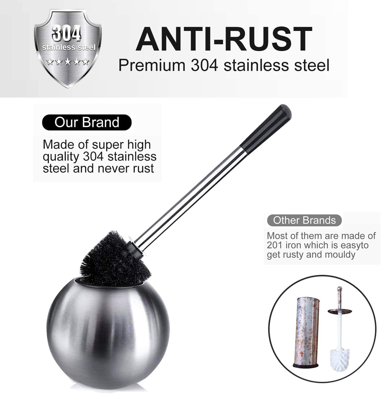 IXO Toilet Brush and Holder 2 Pack, 304 Stainless Steel Toilet Brush with Extended and Durable Comfortable Brush Handle, Toilet Bowl Brush for Bathroom Toilet - Ergonomic, Pratical Durable: Kitchen & Dining