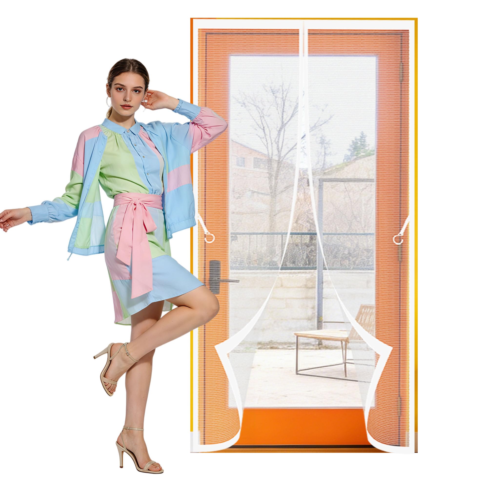 Magnetic Screen Fly Doors 80 x 270 cm Self Sealing, Hands Free Heavy Duty Self Sealing Mesh Keeps Flies Mosquitoes Out Suitable for Patio Room Balcony Bedroom, White