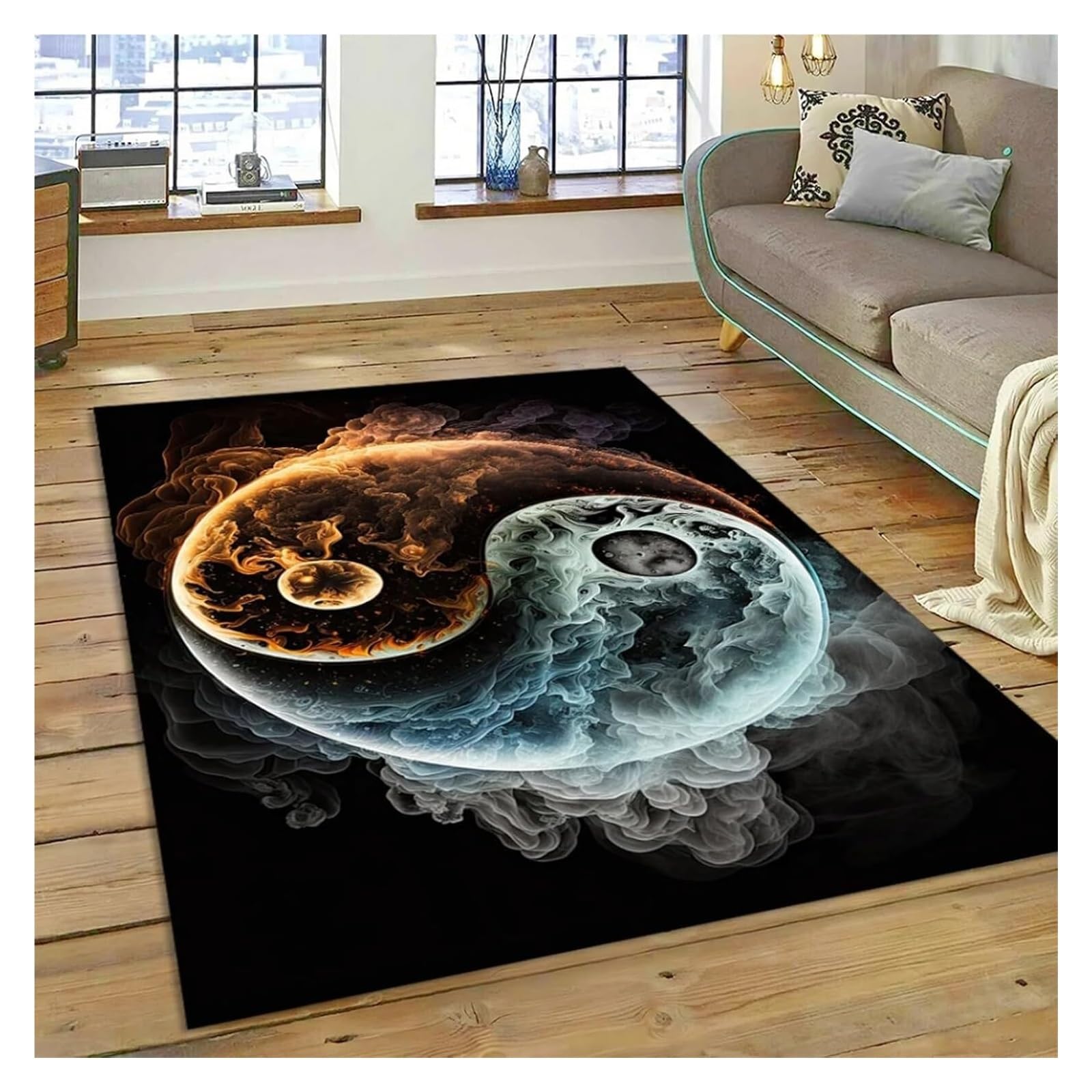 Tapis naturel Yin Yang Tai Chi Bagua grand confort pour salon et salle de jeux