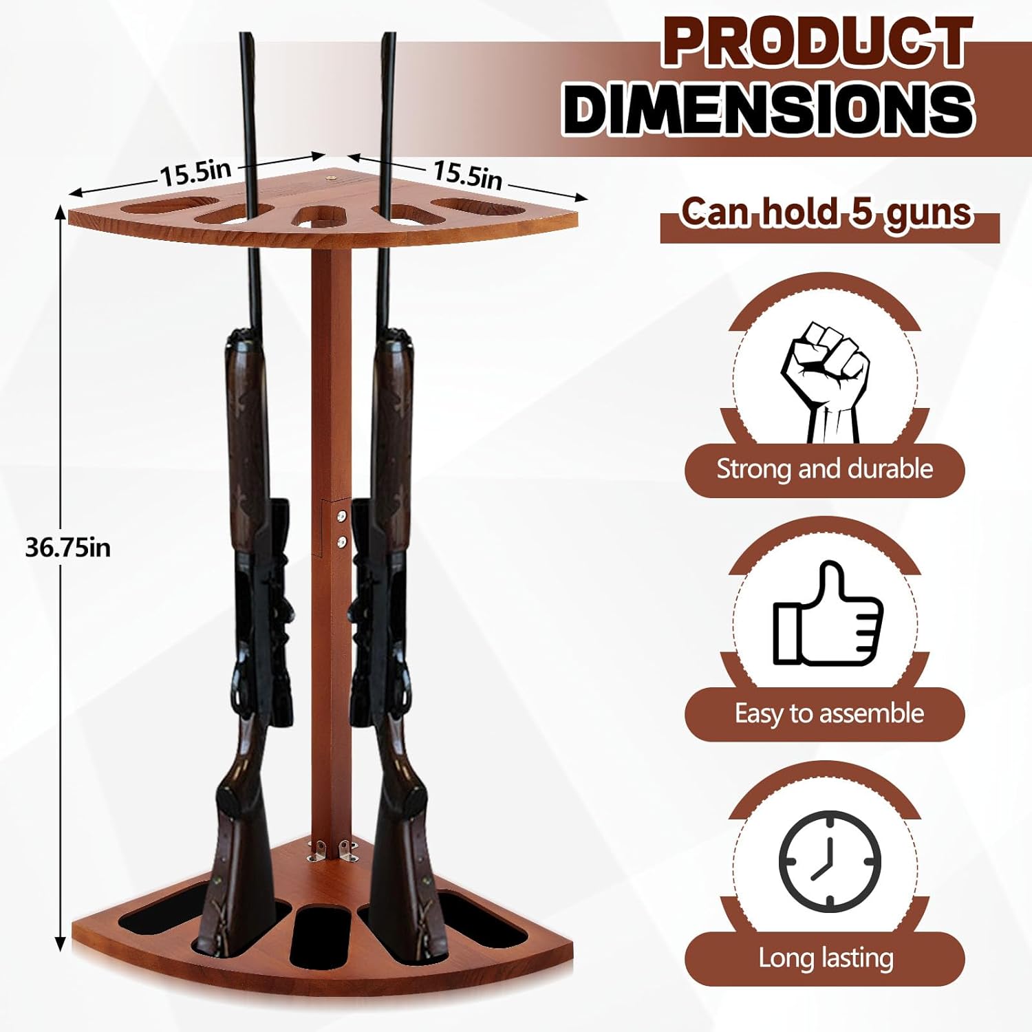 Corner Indoor Gun Rack Wooden 5 Gun Rifle Rack Floor Stand Vertical Shotgun Display Stand for Wall Home Garage Office Storage