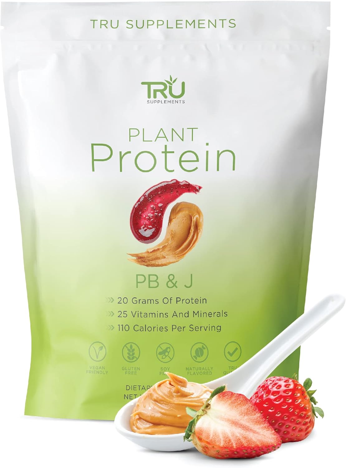 TRU Plant Based Protein Powder, BCAA, EAA, 20g Vegan Protein, 100 Calories, 27