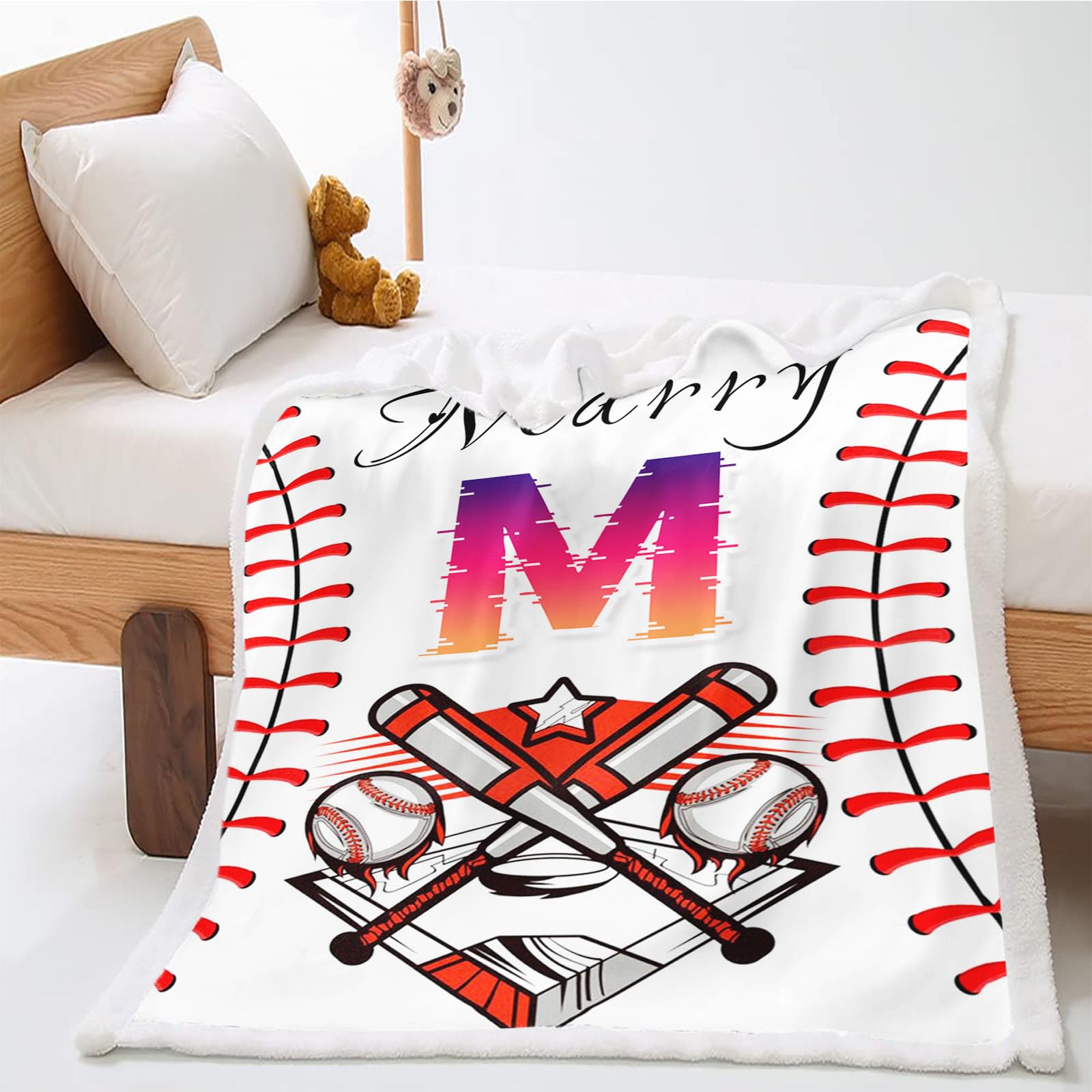 Manta personalizada con nombres, manta de béisbol personalizada para sofá, manta para el hogar, manta de forro polar personalizada para niños y niñas (150 x 200 cm)