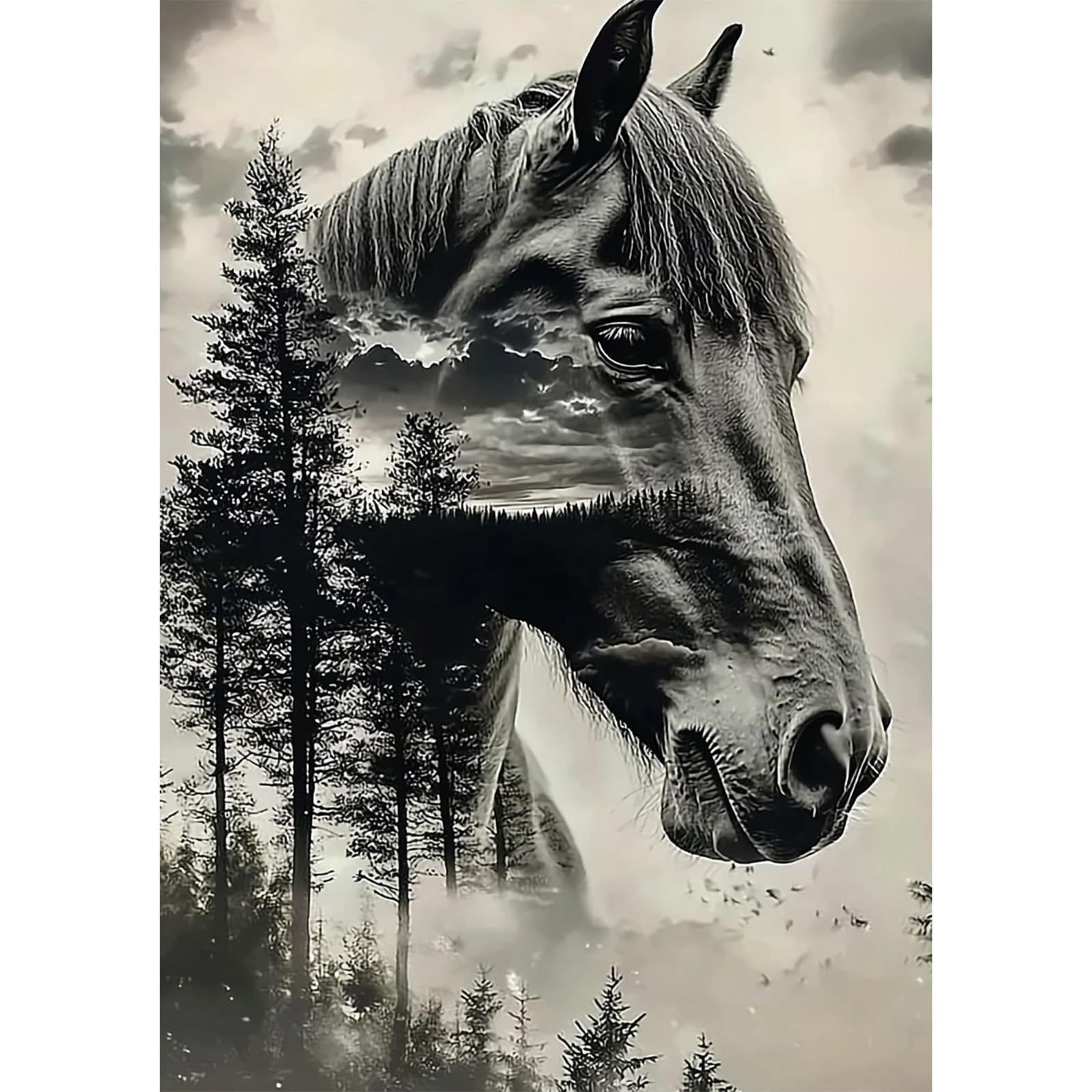 SENQAO Horse Diamond Art Painting Kits for Adults, Full Drill Tree Diamond Dots Paintings for Beginners, Round 5D Paint with Diamonds Pictures Gem Art