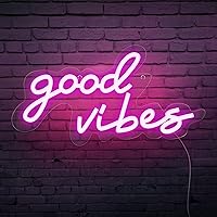 Vista 1 de Coconeon Good Vibes - Letrero de neón con interruptor regulable alimentado por USB, letreros de neón LED rosa para decoración de pared, luces
