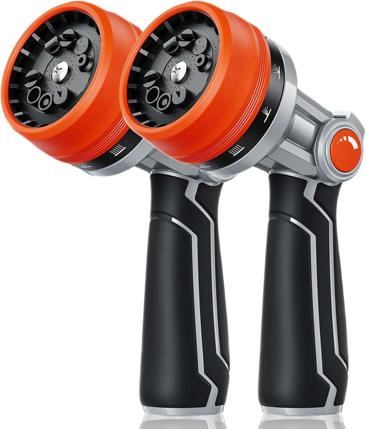 RAINPOINT Full-Metal Garden Hose Nozzle, Heavy Duty Water Hose Nozzle Sprayer With 10 Adjustable Patterns & High Flow,Thumb Control For Flow Adjustment, Ideal For Watering, Washing, Cleaning,Orange