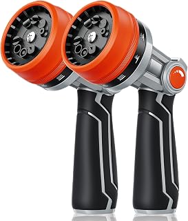 RAINPOINT Full-Metal Garden Hose Nozzle, Heavy Duty Water Hose Nozzle Sprayer With 10 Adjustable Patterns & High Flow,Thumb Control For Flow Adjustment, Ideal For Watering, Washing, Cleaning,Orange