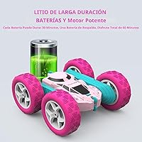 Vista 6 de Auto a control remoto para niñas, auto a control remoto rosa de doble cara con giro de 360° con faros, juguetes de princesa para niñas, auto