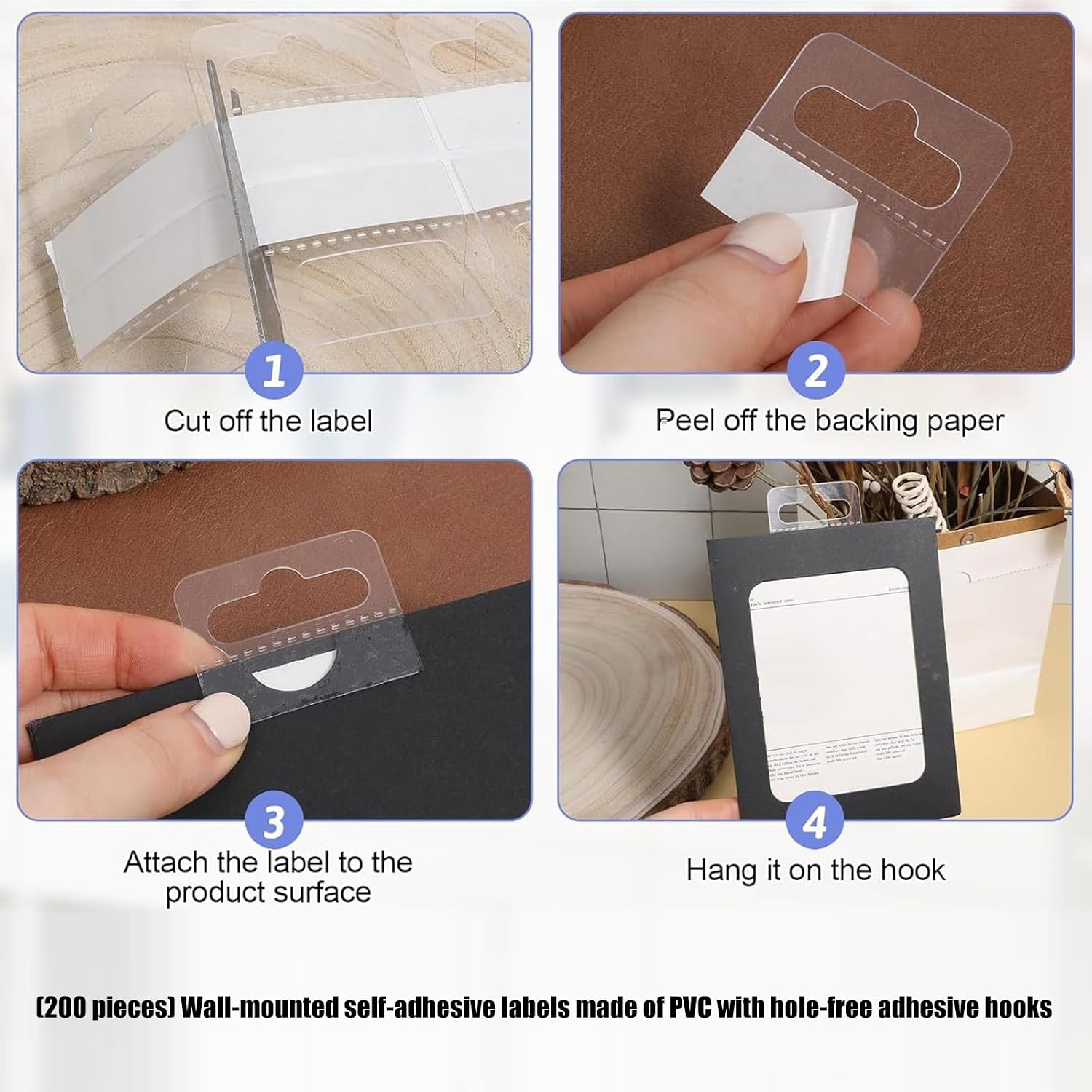 of 200 Strong Adhesive Hooks PVC Label Holders Clear Sticky Hanging Tabs for Temporary Living Spaces Space Saving Fasteners image 5