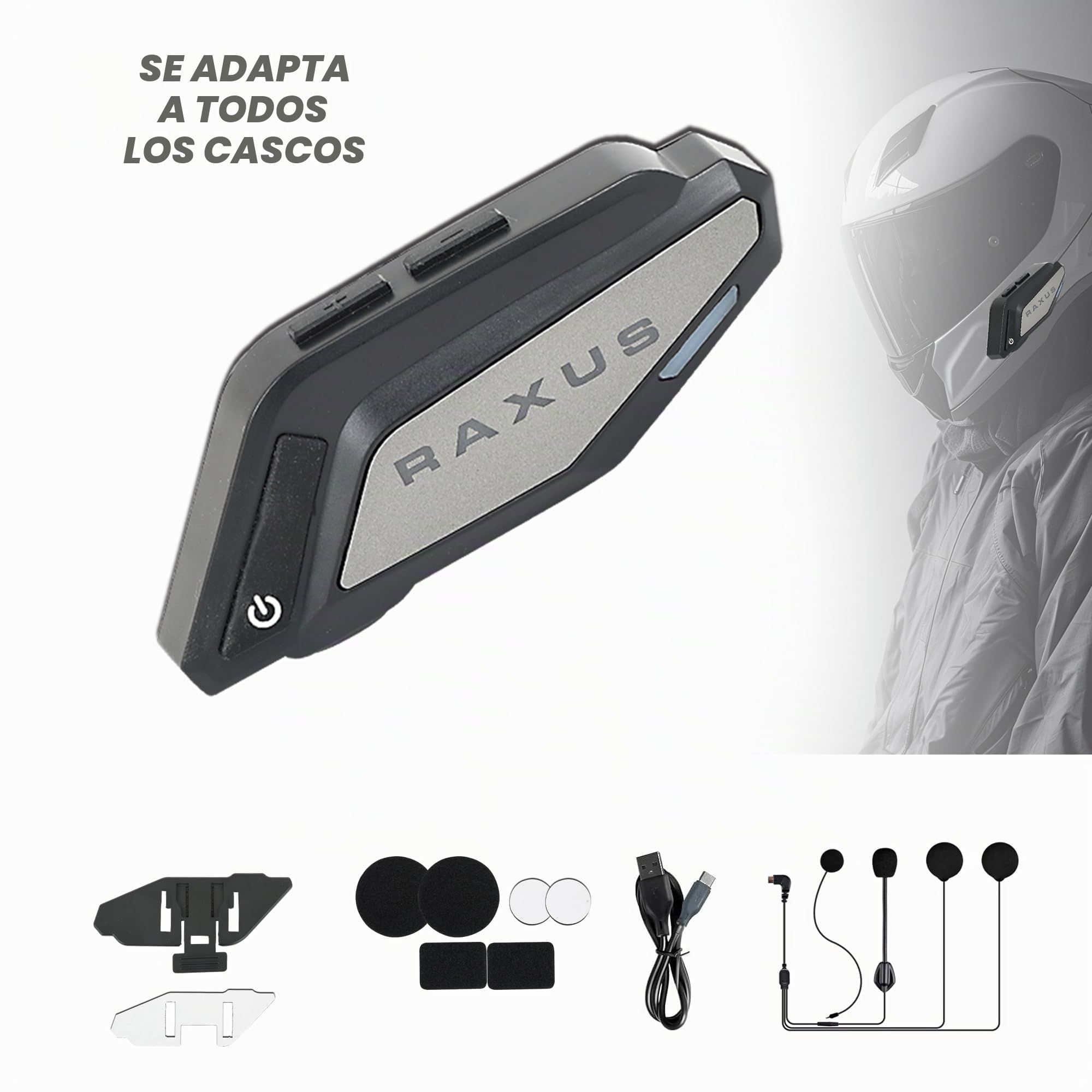 RAXUS TX500 intercomunicador Bluetooth de Motocicleta 5.3 para Casco, Batería 1000mAh, Impermeable IPX6, Doble Cancelación de Ruido, Asistente de Voz, Llamadas HD, Música y Navegación Simultánea