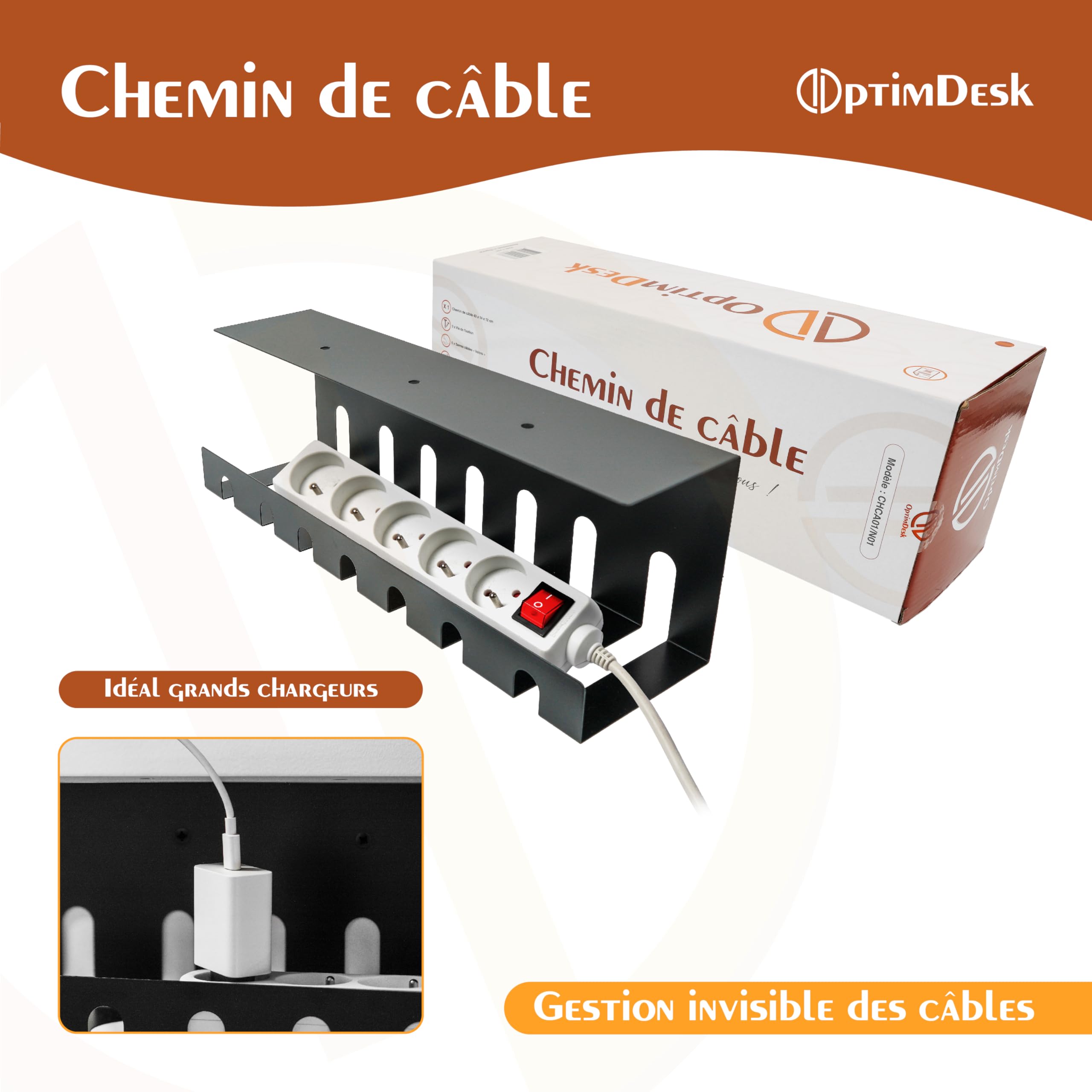 Cavo da scrivania alto + kit accessori – gestione cavi, alimentazione, multipresa – 2 portacavi e accessori – facile installazione – a casa o al lavoro
