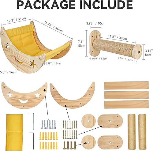 Miniatura 2 de Cama de pared para gatos, hamaca para gatos, estante montado en la pared con 2 escalones, estante de escalada para gatos y cuerda de sisal para