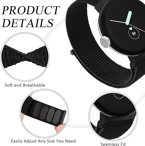 Miniatura 7 de Correa de nailon compatible con Google Pixel Watch Band para mujeres y hombres, correa de velcro Solo Loop de repuesto para Google Pixel Watch
