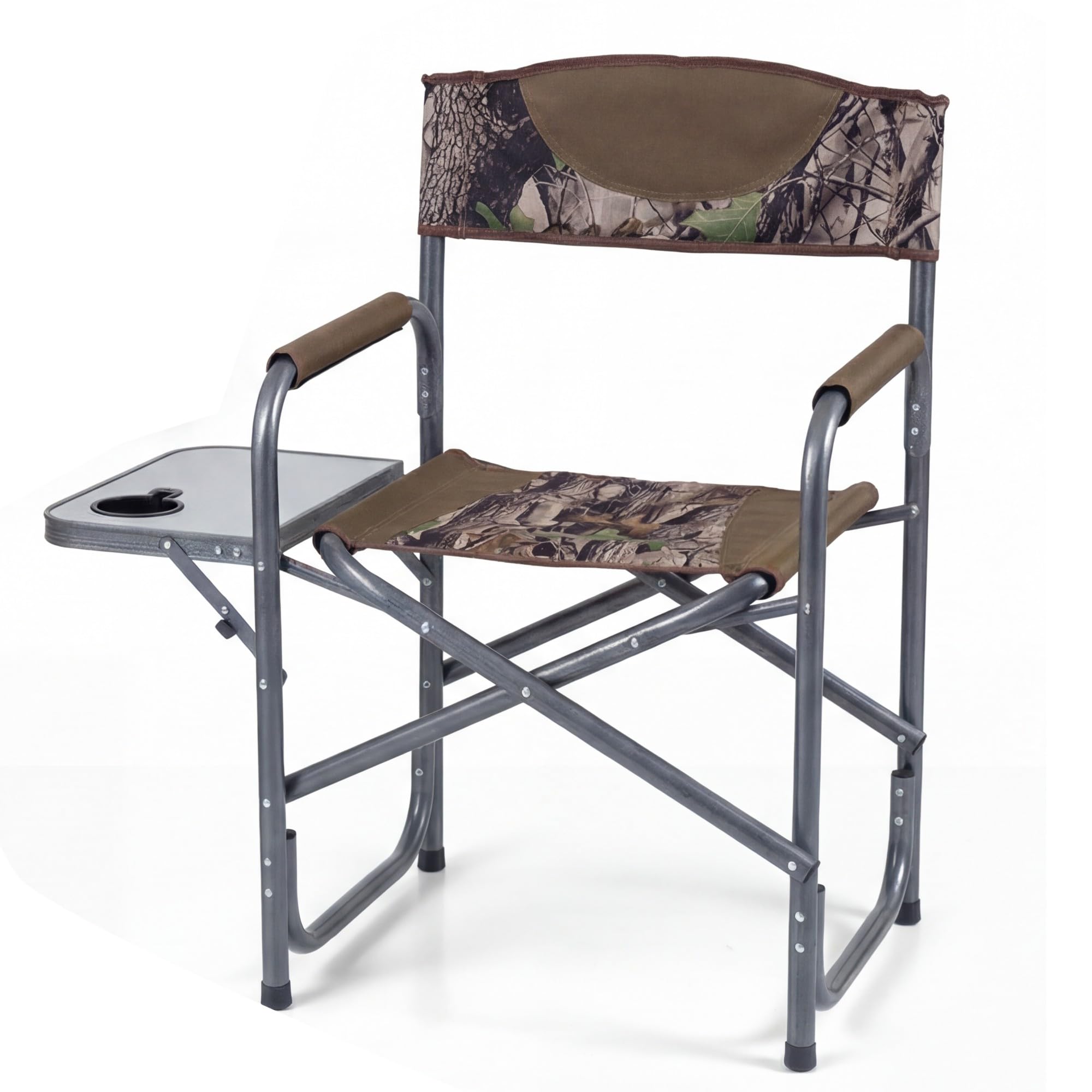 TANGZON Folding Camping Chair, Portable Comfy Directors Chair with Side Table & Cup Holder, Heavy Duty Oversized Seat for Garden Fishing Beach Picnic (Camouflage, 82 x 46 x 88 cm, no Storage Pocket)