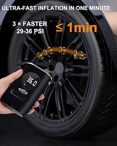Miniatura 2 de Inflador de neumáticos con compresor de aire portátil inteligente, bomba de aire eléctrica inalámbrica con 150 PSI, medidor de presión, luz de