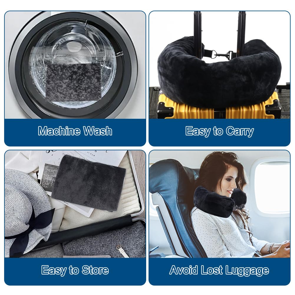 Abnaok Travel Neck Pillow Stuffable with Clothes, Stuffable Neck Pillow for Travel, Fillable Travel Pillow Storage Bag, Soft Velvet Neck Pillow Case Cover, Packable for Airplane Travel Essentials 4