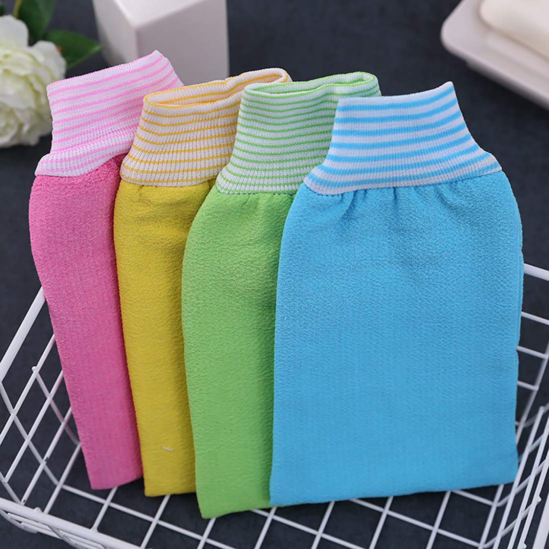 Guante de baño exfoliante liso color guante de baño espumoso baño ducha