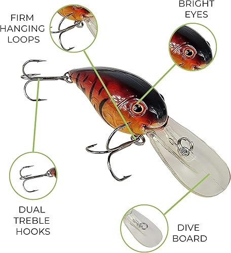 Miniatura 3 de Paquete de 2 cebos de pesca con labios, cebos de pesca con 9 a 14 pies de profundidad, señuelos de pesca para agua dulce o agua salada, cebos duros