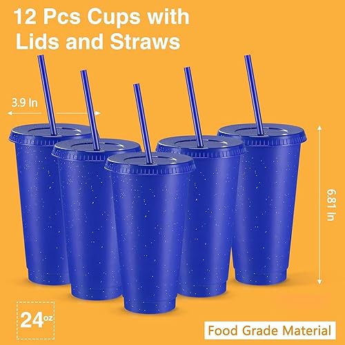 Miniatura 2 de Amyhill 12 vasos reutilizables con purpurina con tapas y pajillas, vaso de plástico de 24 onzas, taza de viaje para café helado, taza de viaje para