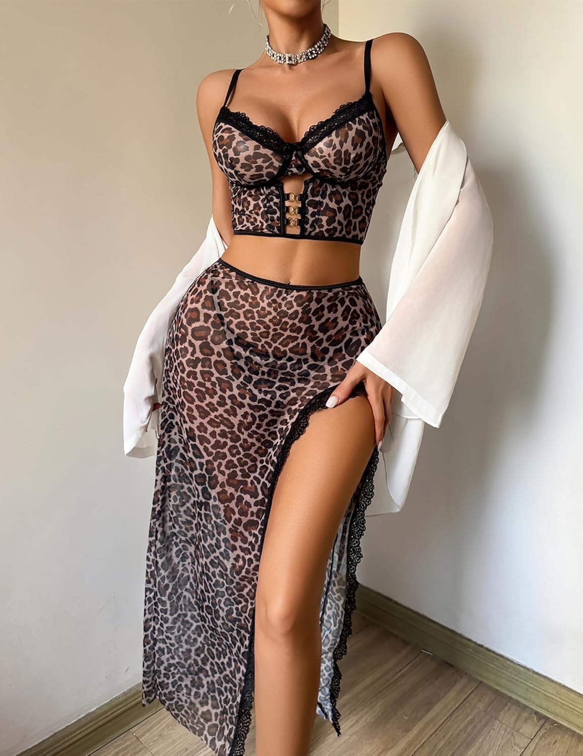 Avidlove Lingerie for Women 3 Pieces Set - Lace Long Nightgown with Side Split, Sexy Chemise for Bridal & Valentine's Day - Image 2