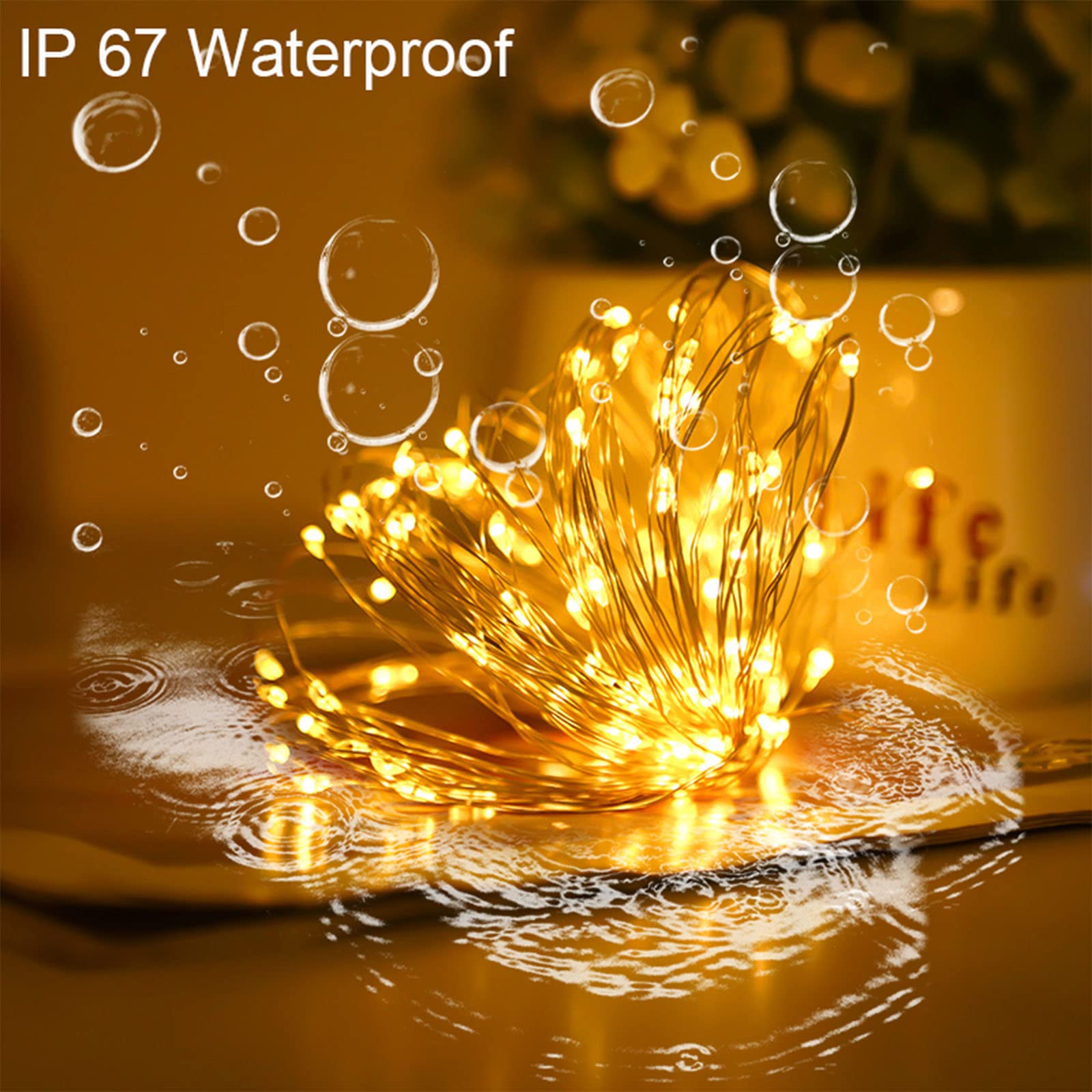 Solar-Lichterkette für Weihnachten, Warmweiß, für den Außenbereich, wasserdicht, 100 LEDs (2er-Pack), 8 Modi, Kupfer-Lichterkette für Valentinstag, Garten, Terrasse, Zaun, Outdoor (warmweiß, 2 Stück)