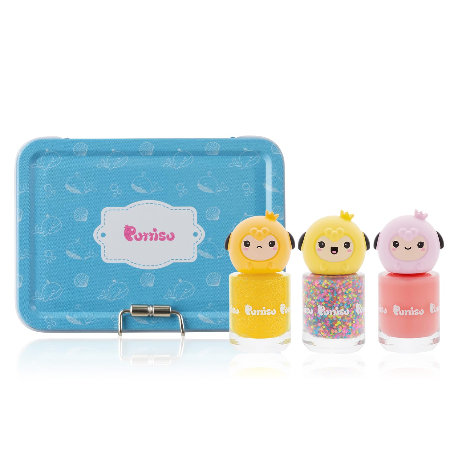 Puttisu 3-Color Nail Art kit non-toxic water-based peel-off kids nail polish gift set (Macaron)