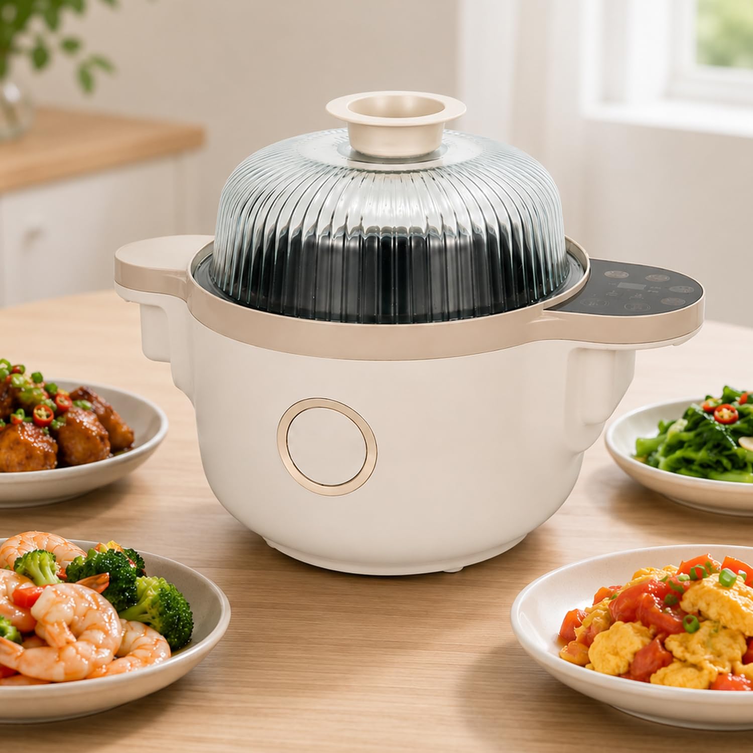 HiJiuAn 3.5l Automatic Cooking Machine, 1400w Stir-fry Pan, 360° Rotating, 3d Heating, Hd Touch Screen, Auto-stop Lid, Non-stick Design, For Restaurants, Home Kitchens, Supermarkets