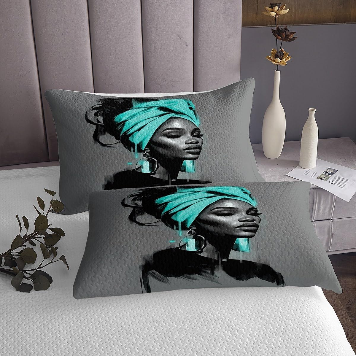 jejeloiu Black Women Bedspread King Size African American Woman Coverlet Set Teens Teal Abstract Quilted Coverlet Breathable Soft Lightweight Modern Room Decor