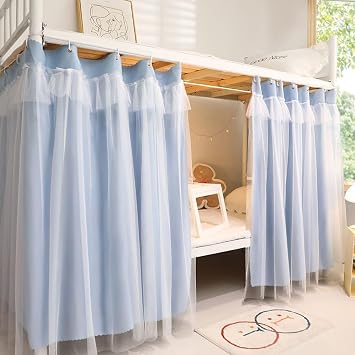 Bunk Bed Curtains - Blue 1, 120cm/47" x 200cm/79" - Modern Style, Rectangular Shape, Rod Pocket Hanging, Bedroom Theme