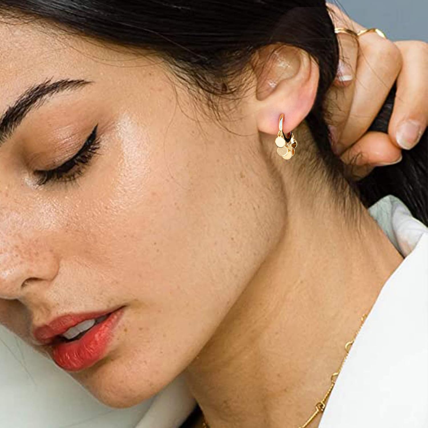 WEARON Gold Huggie Hoop Earrings for Women 14k Gold Plated Small Charm Drop Dangle Earrings Hypoallergenic Jewelry Gifts - Image 4