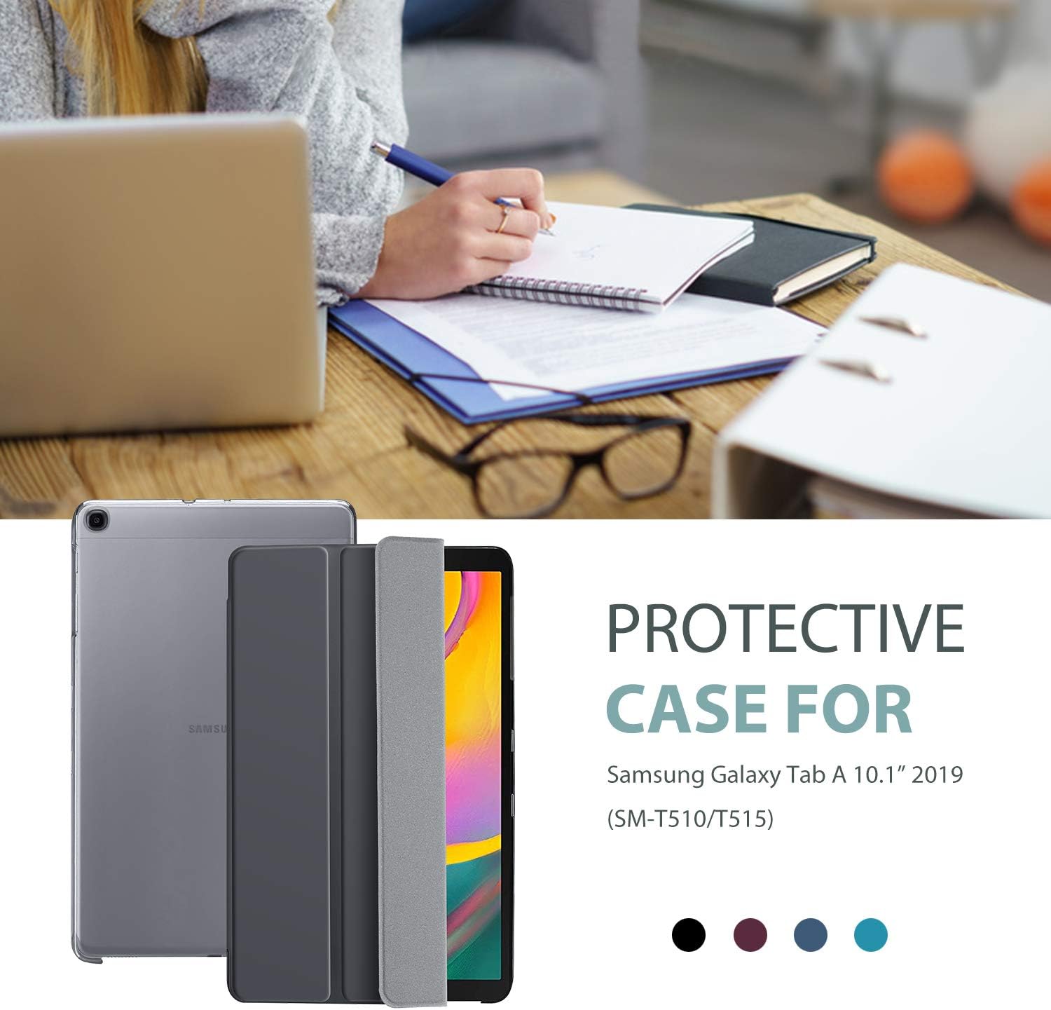 ProCase Slim Case for Galaxy Tab A 10.1 2019 Model T510 T515 T517, Lightweight Stand Case Shell Cover for 10.1 Inch Galaxy Tab A Tablet SM-T510 SM-T515 SM-T517 2019 Release -Grey