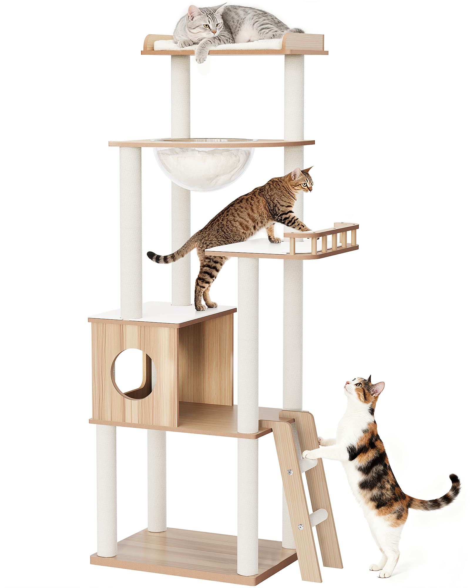 Amazon | OROPY キャットタワー 据え置き型 木製 157cm 5段猫タワー