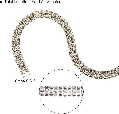 Miniatura 9 de uxcell Cadena de diamantes de imitación de 0.118 pulgadas, 2 yardas, 2 filas de diamantes de imitación de 0.118 pulgadas (0.236 in), con cierre de
