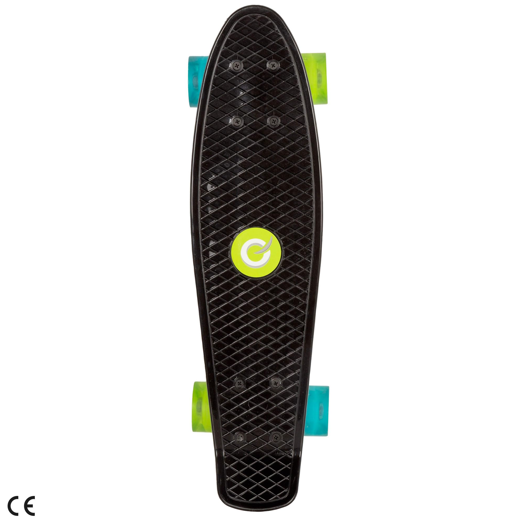 ColorBaby Evo 54341 Skateboard pour Enfant, Noir, 4 Roues avec lumières colorées, Max. 100 kg, 56 x 15 x 10 cm, Base antidérapante, Jouets de Plein air, Jeux de Plein air, Cadeau garçon et Fille, à