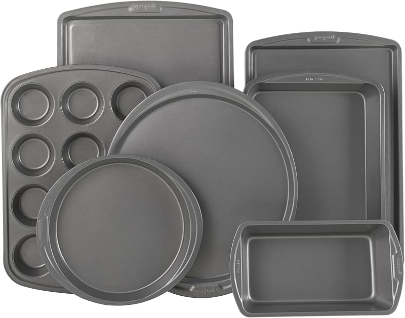 GoodCook Everyday Juego de utensilios para hornear antiadherentes de 7 piezas: 2 moldes para galletas, molde redondo para pasteles, molde para pan, molde para pizza, molde para hornear y asar, molde para muffins de 12 tazas - Suministros para hornear, juego de moldes para hornear