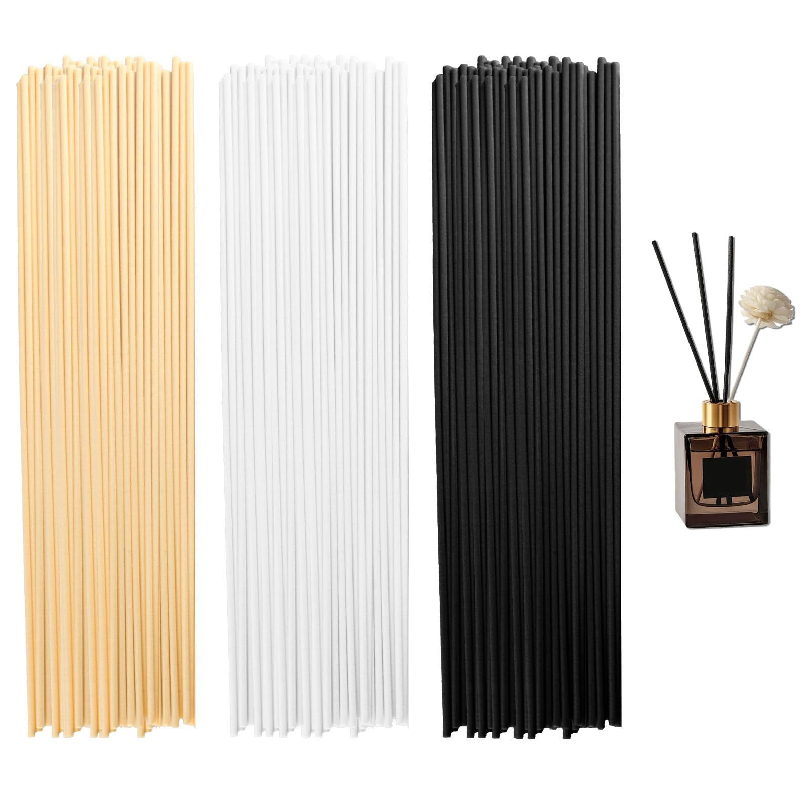 120 varillas difusoras de varillas de 30 cm, varillas difusoras de varillas difusora de color negro y blanco, color natural, larga madera natural, ratán, aceites esenciales, difusores de fragancia