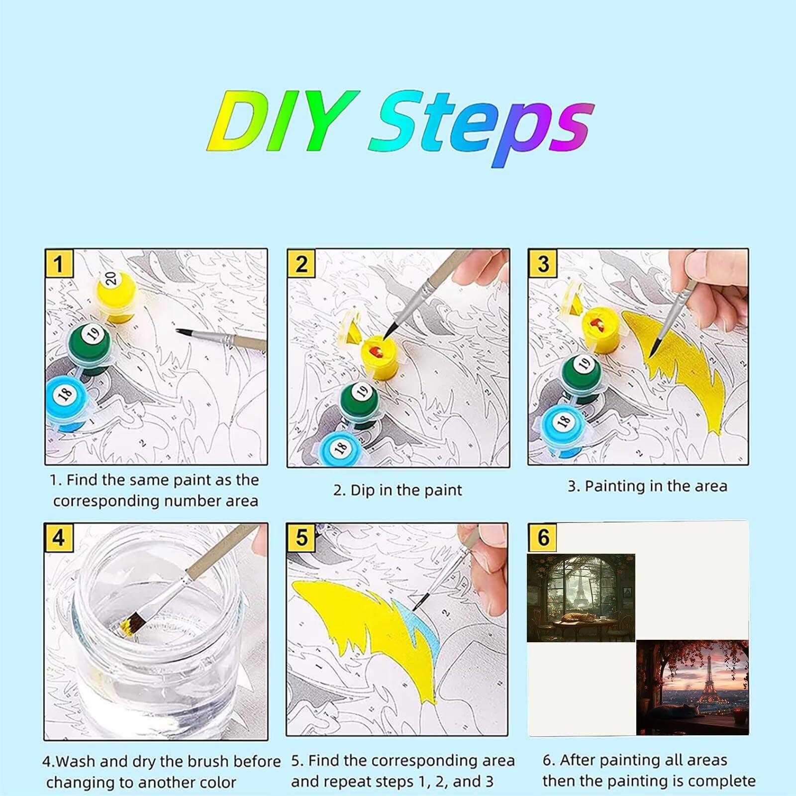 2 opakowania Wieża Eiffla Wieża Eiffla DIY Zestaw do malowania olejnego na płótnie dla dzieci, malowanie według numerów farbami i pędzlami, kreatywne hobby dla dorosłych 60 x 60 cm Kot SPYH-2481