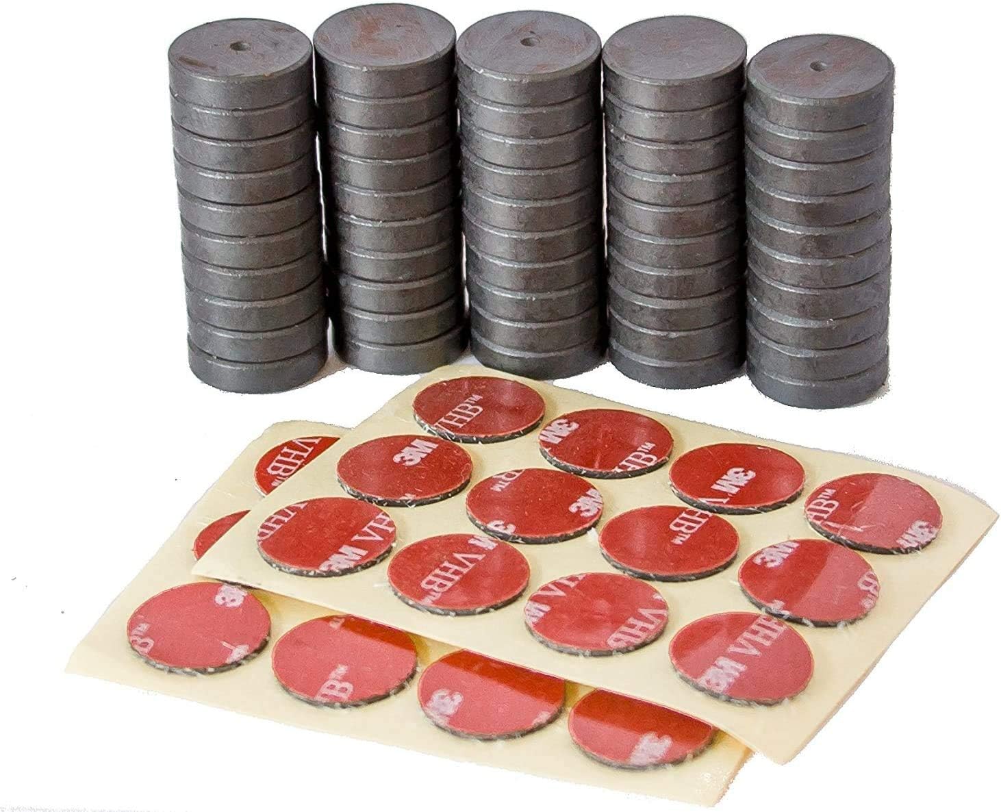 SKEMIX Tuff Magnets, Ferrite, Grade 8, Comes with 24 3M Adhesive Dots Set, Fridge, Craft, Hobby, School, Round Disc 3/4 Inch 50 Pieces/Box