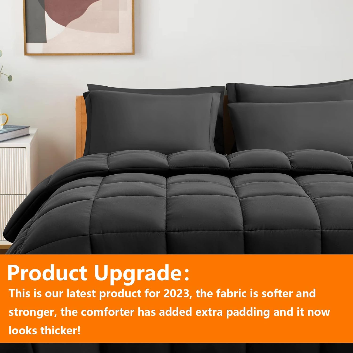 TAIMIT King Size Comforter Set - 7 Pieces, Bed in a Bag Bedding Sets with All Season Soft Quilted Warm Fluffy Reversible Comforter,Flat Sheet,Fitted Sheet,2 Pillow Shams,2 Pillowcases,Dark Grey