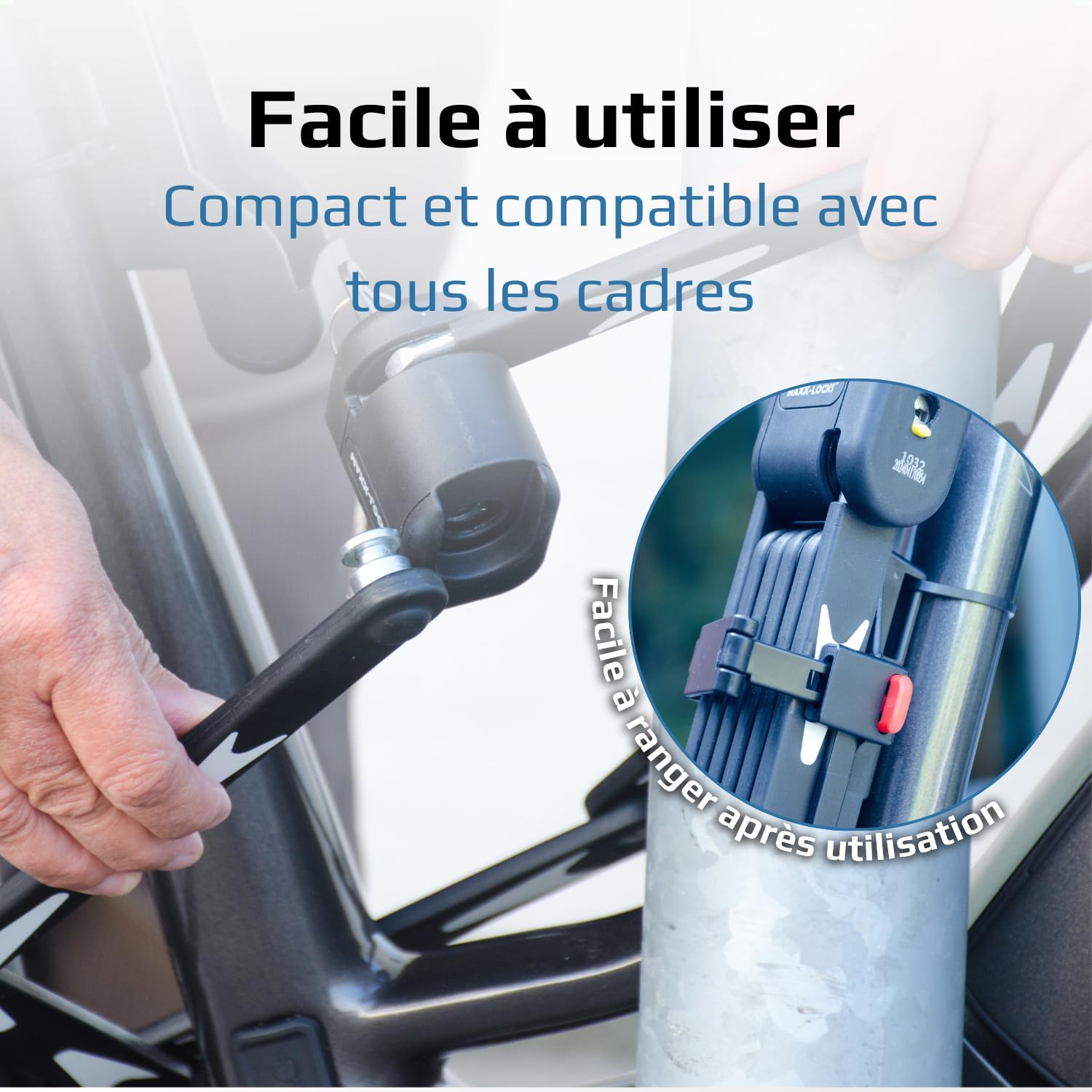 Antivol Pliable – Certifié ART 2 – Acier Trempé – Pour Vélo, Vélo Électrique et Trottinette – Avec Support – 95 cm