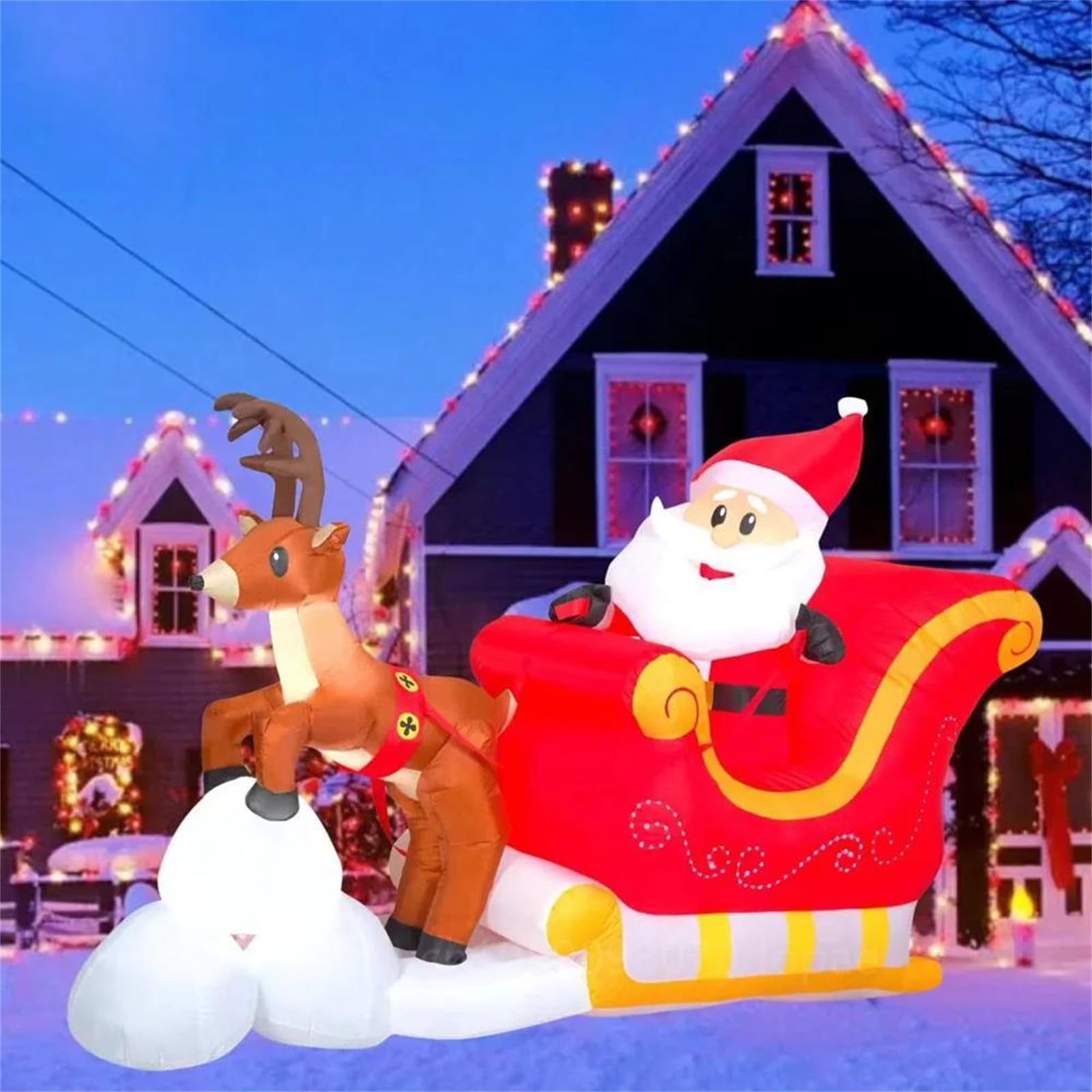 Décorations gonflables de noël 1,5 m père noël en traîneau avec Renne intégré LED pour intérieur et extérieur décoration Amusante Jardin fête de Vacances