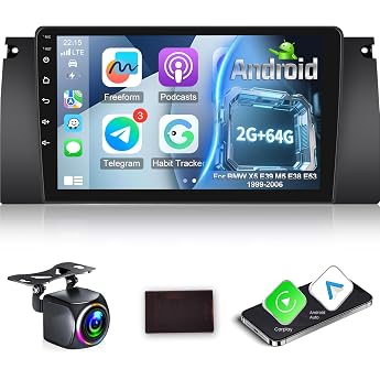 [2G + 64G] Android Car Radio for BMW X5 E39 E53 M5 E38 1999-2006 with Wireless Carplay and Android Car 9 Inch HD Touchscreen Car Radio with GPS/WiFi/Bluetooth/EQ/FM RDS