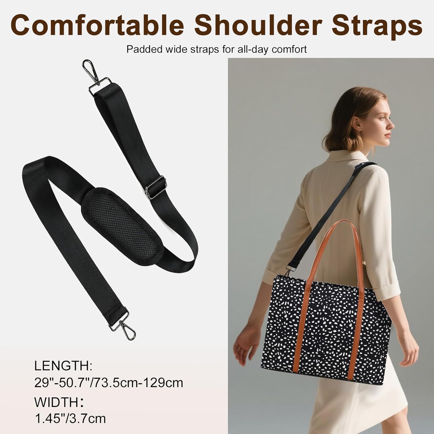 Laptop Tote Bag for Women Work 15.6 inch Canvas Shoulder Bags Computer Messenger Purse Teacher Handbag Office Briefcase - Image 4