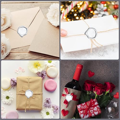 Miniatura 5 de 600 cuentas de sello de cera plateada con 1 cuchara de fusión de cera y 4 velas de té para tarjetas de felicitación de cartas, manualidades de